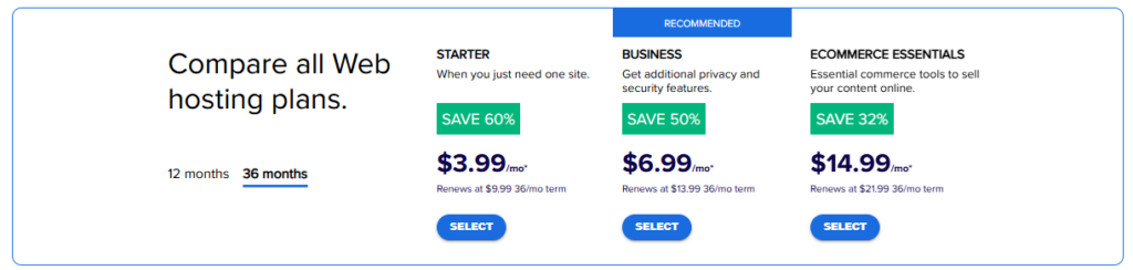Hostinger vs Bluehost: Bluehost pricing plans