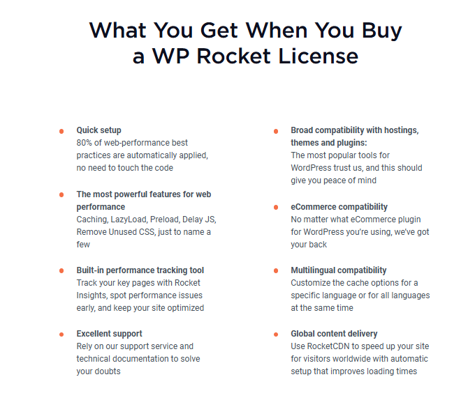 WP Rocket pricing features